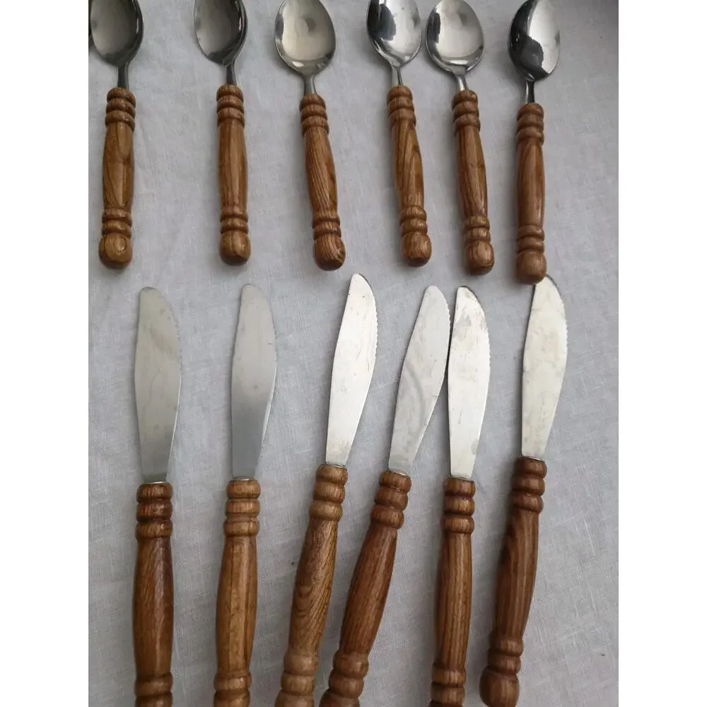 Stainless Steel Flatware Set Wood Handle 24 pcs Service for 6 made in Taiwan